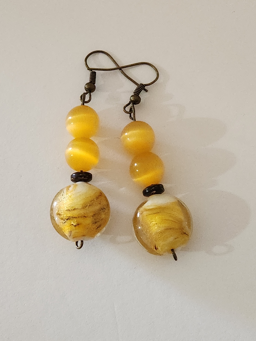 Hand Crafted Yellow Glass Bead Drop Earrings